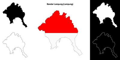 Bandar Lampung blank outline map set vector