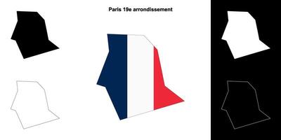 Paris 19e arrondissement arrondissement outline map set vector
