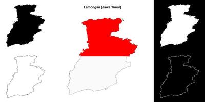 Lamongan blank outline map set vector
