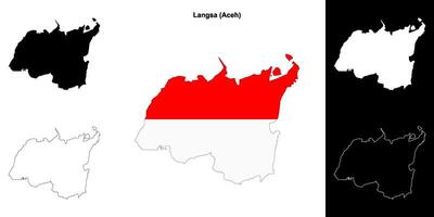 Langsa blank outline map set vector