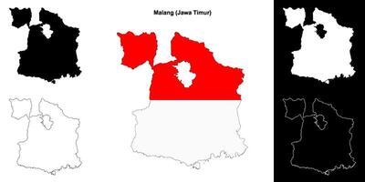 Malang blank outline map set vector