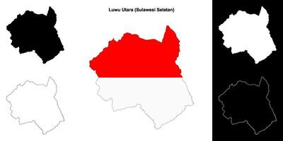 Luwu Utara blank outline map set vector
