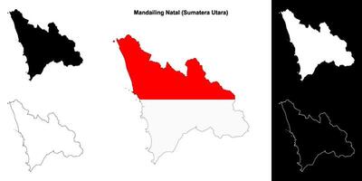 Mandailing Natal blank outline map set vector