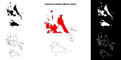 Halmahera Selatan blank outline map set vector