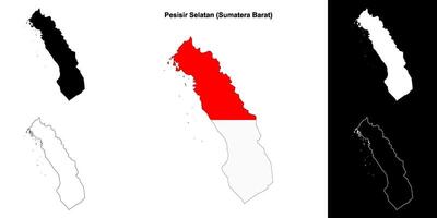 Pesisir Selatan blank outline map set vector