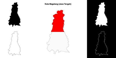 Kota Magelang blank outline map set vector