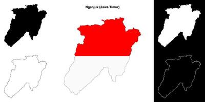 Nganjuk blank outline map set vector