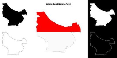 Jakarta Barat blank outline map set vector