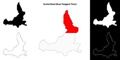 Sumba Barat blank outline map set vector