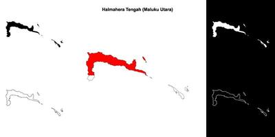 Halmahera Tengah blank outline map set vector