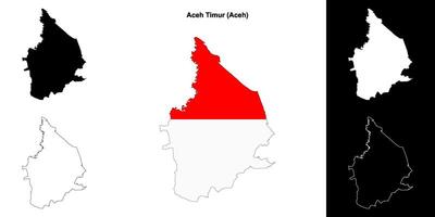 Aceh Timur blank outline map set vector