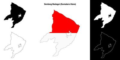 Serdang Bedagai blank outline map set vector