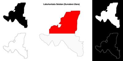 Labuhanbatu Selatan blank outline map set vector