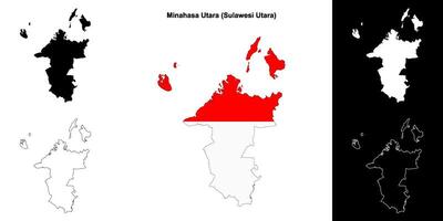 Minahasa Utara blank outline map set vector