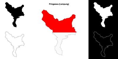 Pringsewu blank outline map set vector