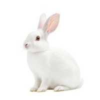 A fluffy white rabbit sitting gracefully, showcasing its soft fur and expressive ears. png