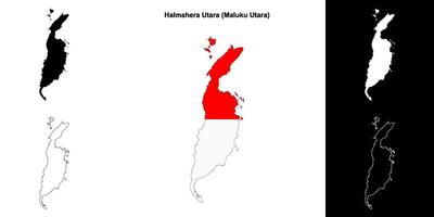 Halmahera Utara blank outline map set vector