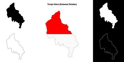 Toraja Utara blank outline map set vector