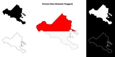 Konawe Utara blank outline map set vector