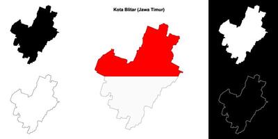 Kota Blitar blank outline map set vector