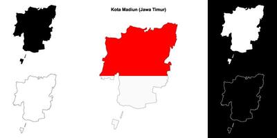 Kota Madiun blank outline map set vector