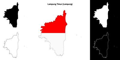 Lampung Timur blank outline map set vector