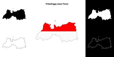 Probolinggo blank outline map set vector