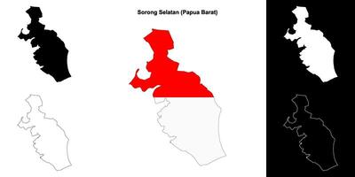 Sorong Selatan blank outline map set vector