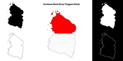 Sumbawa Barat blank outline map set vector