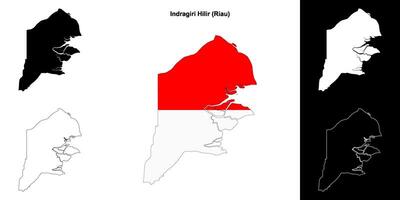 Indragiri Hilir blank outline map set vector
