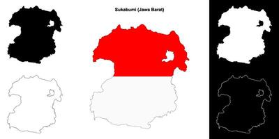 Sukabumi blank outline map set vector
