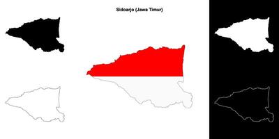 Sidoarjo blank outline map set vector