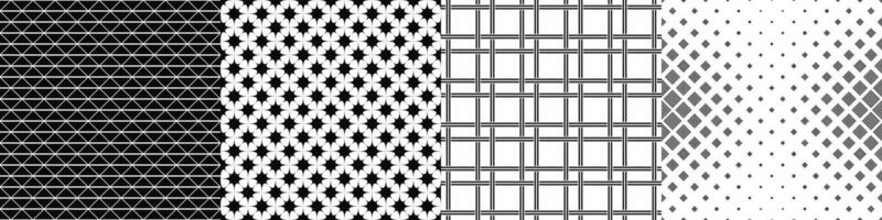 Black and white pattern collection - triangle, star, line, square patterns vector