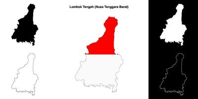 Lombok Tengah blank outline map set vector