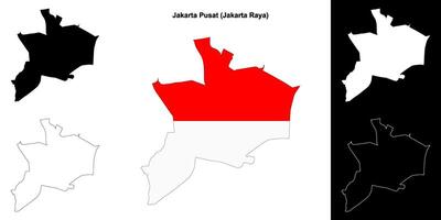 Jakarta Pusat blank outline map set vector