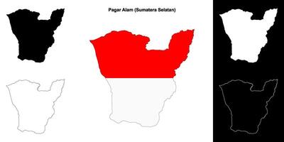 Pagar Alam blank outline map set vector