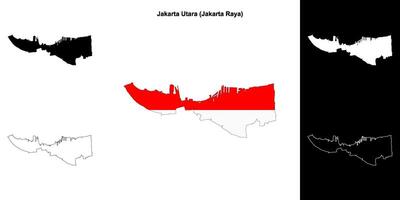 Jakarta Utara blank outline map set vector