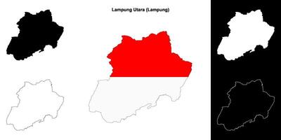 Lampung Utara blank outline map set vector
