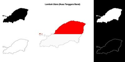 Lombok Utara blank outline map set vector