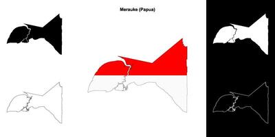 Merauke blank outline map set vector