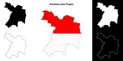 Sukoharjo blank outline map set vector