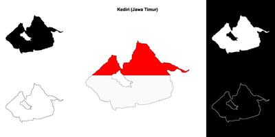 Kediri blank outline map set vector