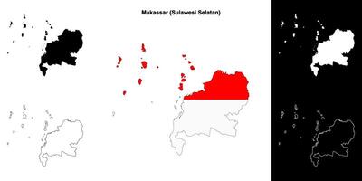 Makassar blank outline map set vector