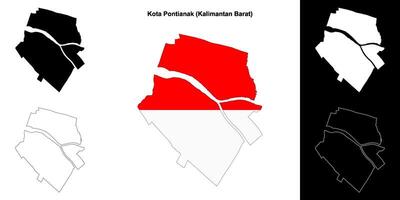 Kota Pontianak blank outline map set vector