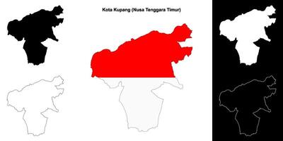 Kota Kupang blank outline map set vector