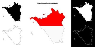 Nias Utara blank outline map set vector