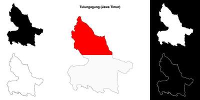 Tulungagung blank outline map set vector