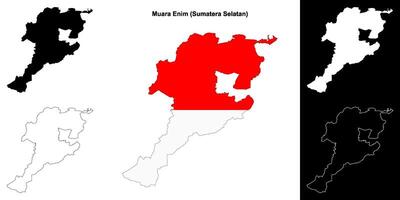 Muara Enim blank outline map set vector