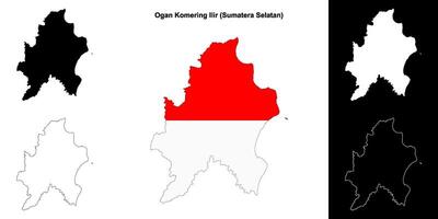 Ogan Komering Ilir blank outline map set vector
