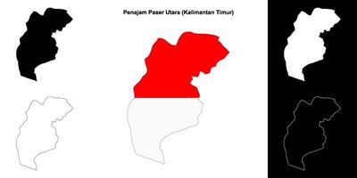 Penajam Paser Utara blank outline map set vector